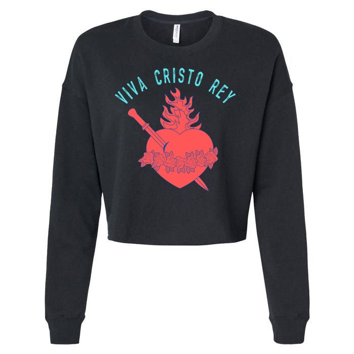 Roman Catholic Gift Viva Cristo Rey Cropped Pullover Crew