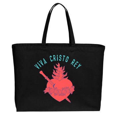 Roman Catholic Gift Viva Cristo Rey Cotton Canvas Jumbo Tote