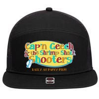Retro Captain Geech And The Shrimp Shack Shooters Daily At Party Pier 7 Panel Mesh Trucker Snapback Hat