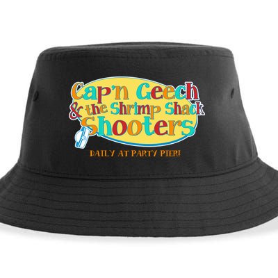 Retro Captain Geech And The Shrimp Shack Shooters Daily At Party Pier Sustainable Bucket Hat
