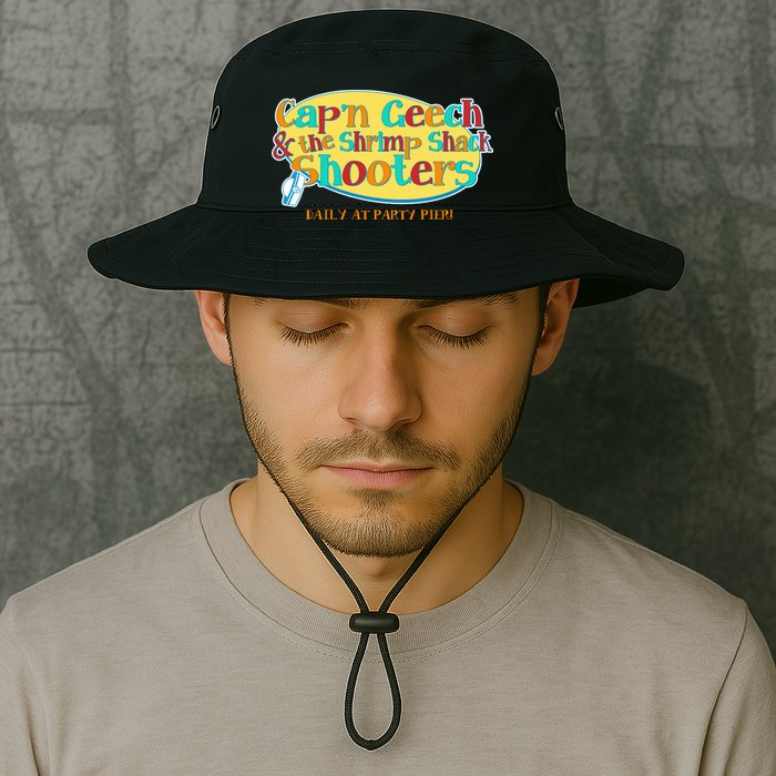 Retro Captain Geech And The Shrimp Shack Shooters Daily At Party Pier Bucket Hat