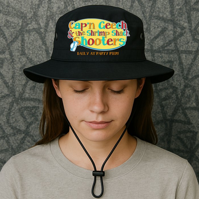 Retro Captain Geech And The Shrimp Shack Shooters Daily At Party Pier Bucket Hat