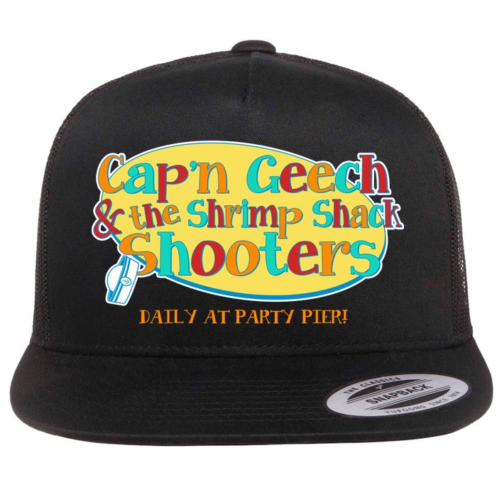 Retro Captain Geech And The Shrimp Shack Shooters Daily At Party Pier Flat Bill Trucker Hat