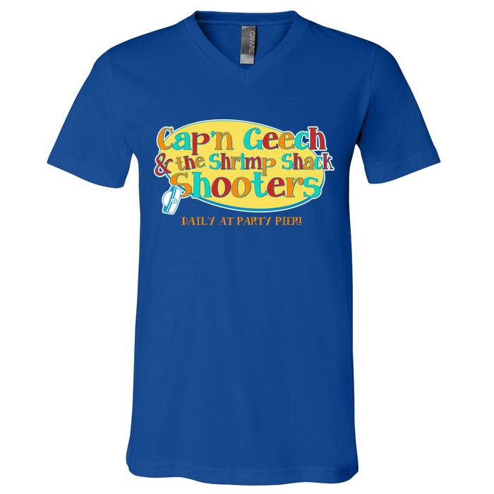Retro Captain Geech And The Shrimp Shack Shooters Daily At Party Pier V-Neck T-Shirt