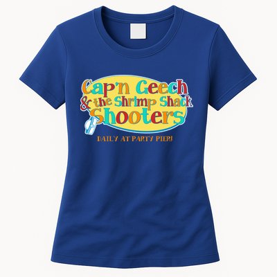 Retro Captain Geech And The Shrimp Shack Shooters Daily At Party Pier Womens T-Shirt