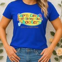 Retro Captain Geech And The Shrimp Shack Shooters Daily At Party Pier Womens T-Shirt