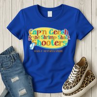Retro Captain Geech And The Shrimp Shack Shooters Daily At Party Pier Womens T-Shirt