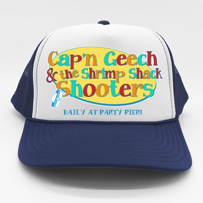 Retro Captain Geech And The Shrimp Shack Shooters Daily At Party Pier Trucker Hat