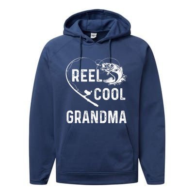 Reel Cool Grandma Retro Fishing Lover For Mothers Day Performance Fleece Hoodie