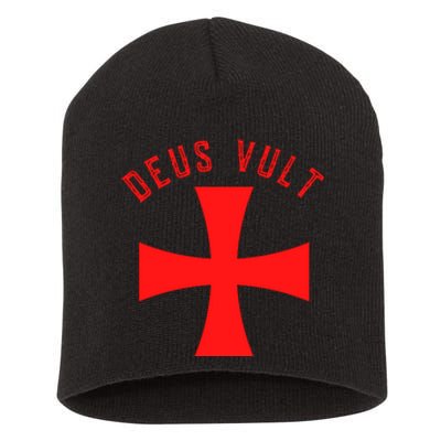 Roman Catholic Gift Deus Vult Crusader Cross Short Acrylic Beanie