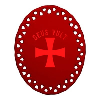 Roman Catholic Gift Deus Vult Crusader Cross Ceramic Oval Ornament