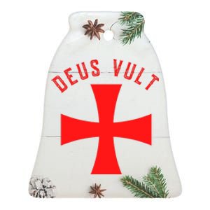 Roman Catholic Gift Deus Vult Crusader Cross Ceramic Bell Ornament