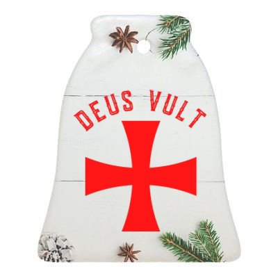 Roman Catholic Gift Deus Vult Crusader Cross Ceramic Bell Ornament