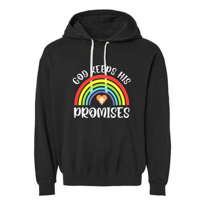 Rainbow Christian God Keeps His Promises Bible Noah Garment-Dyed Fleece Hoodie