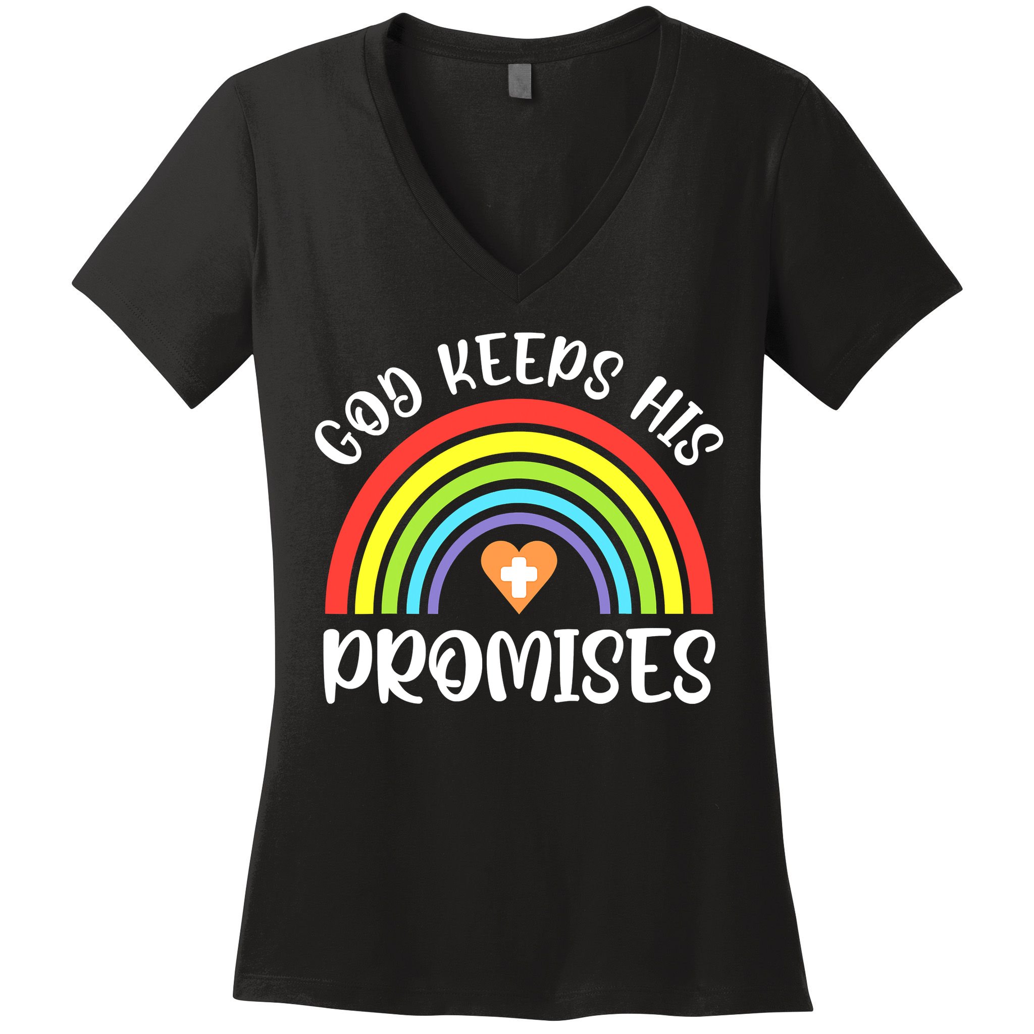 Rainbow Christian God Keeps His Promises Bible Noah Women's V-Neck T-Shirt