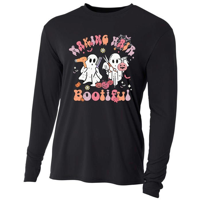 Retro Cute Ghost Halloween Hair Stylist Making Hair Bootiful Cooling Performance Long Sleeve Crew