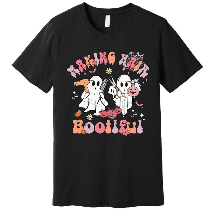 Retro Cute Ghost Halloween Hair Stylist Making Hair Bootiful Premium T-Shirt