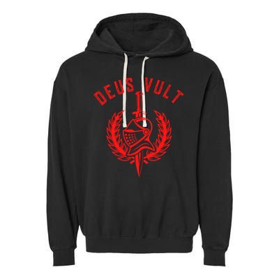 Roman Catholic Gift Deus Vult Crusader Garment-Dyed Fleece Hoodie