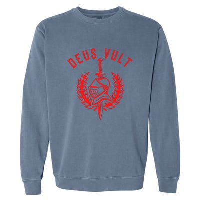 Roman Catholic Gift Deus Vult Crusader Garment-Dyed Sweatshirt