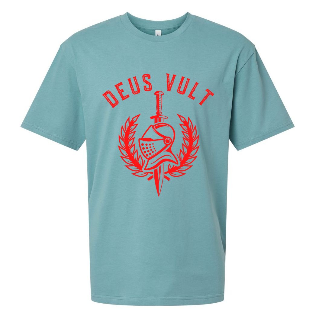Roman Catholic Gift Deus Vult Crusader Sueded Cloud Jersey T-Shirt