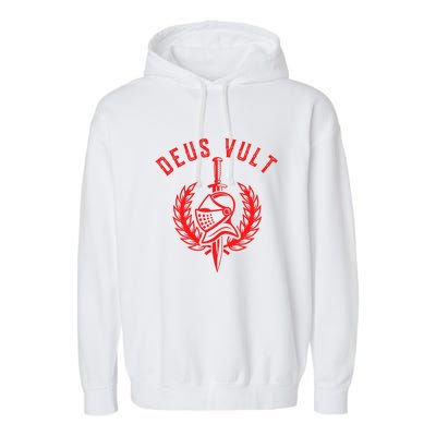 Roman Catholic Gift Deus Vult Crusader Garment-Dyed Fleece Hoodie