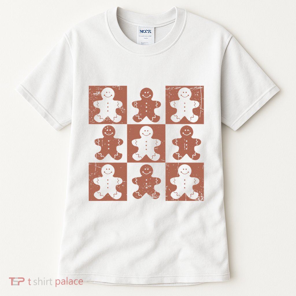 Retro Checkered Gingerbread Man Distressed Christmas Pajamas Gift Tall T-Shirt