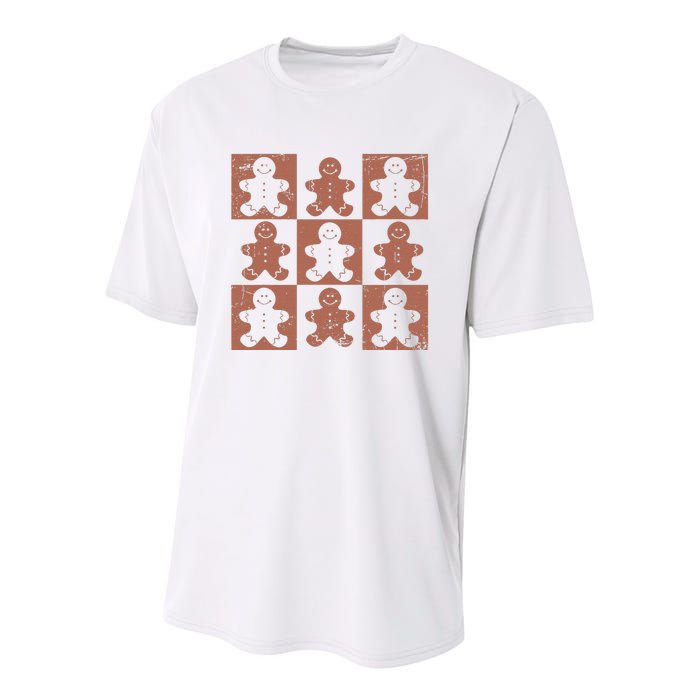 Retro Checkered Gingerbread Man Distressed Christmas Pajamas Gift Youth Performance Sprint T-Shirt