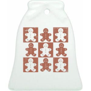 Retro Checkered Gingerbread Man Distressed Christmas Pajamas Gift Ceramic Bell Ornament