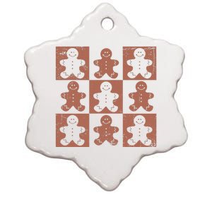 Retro Checkered Gingerbread Man Distressed Christmas Pajamas Gift Ceramic Star Ornament