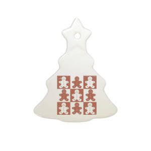 Retro Checkered Gingerbread Man Distressed Christmas Pajamas Gift Ceramic Tree Ornament