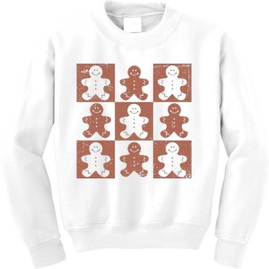 Retro Checkered Gingerbread Man Distressed Christmas Pajamas Gift Kids Sweatshirt