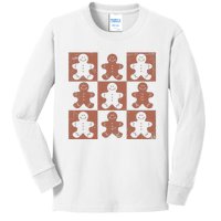 Retro Checkered Gingerbread Man Distressed Christmas Pajamas Gift Kids Long Sleeve Shirt