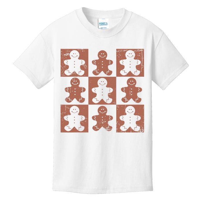 Retro Checkered Gingerbread Man Distressed Christmas Pajamas Gift Kids T-Shirt