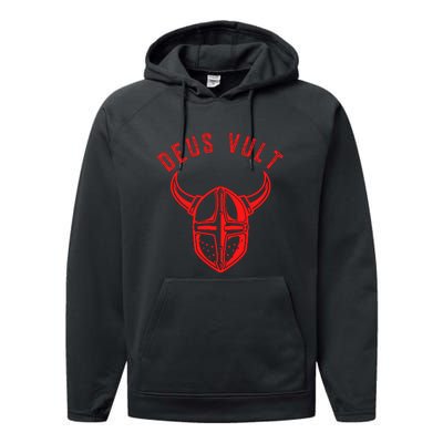 Roman Catholic Gift Deus Vult Crusader Performance Fleece Hoodie