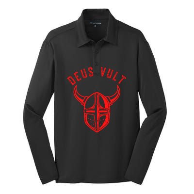 Roman Catholic Gift Deus Vult Crusader Silk Touch Performance Long Sleeve Polo