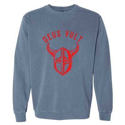 Roman Catholic Gift Deus Vult Crusader Garment-Dyed Sweatshirt