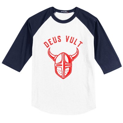 Roman Catholic Gift Deus Vult Crusader Baseball Sleeve Shirt