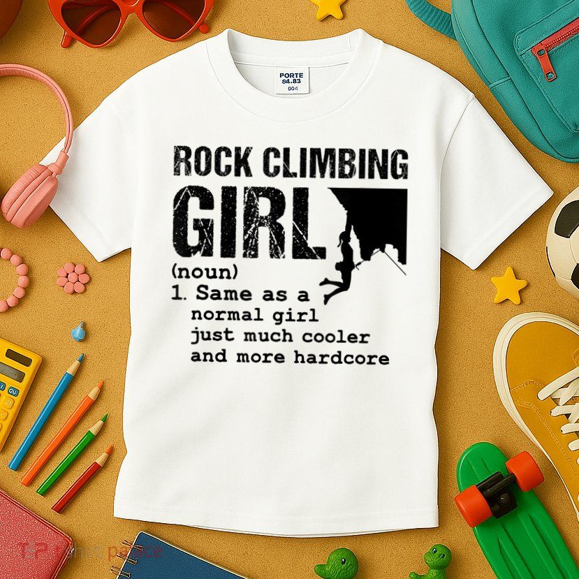 Rock Climbing Girl Definition Mountain Climber Bouldering Kids T-Shirt