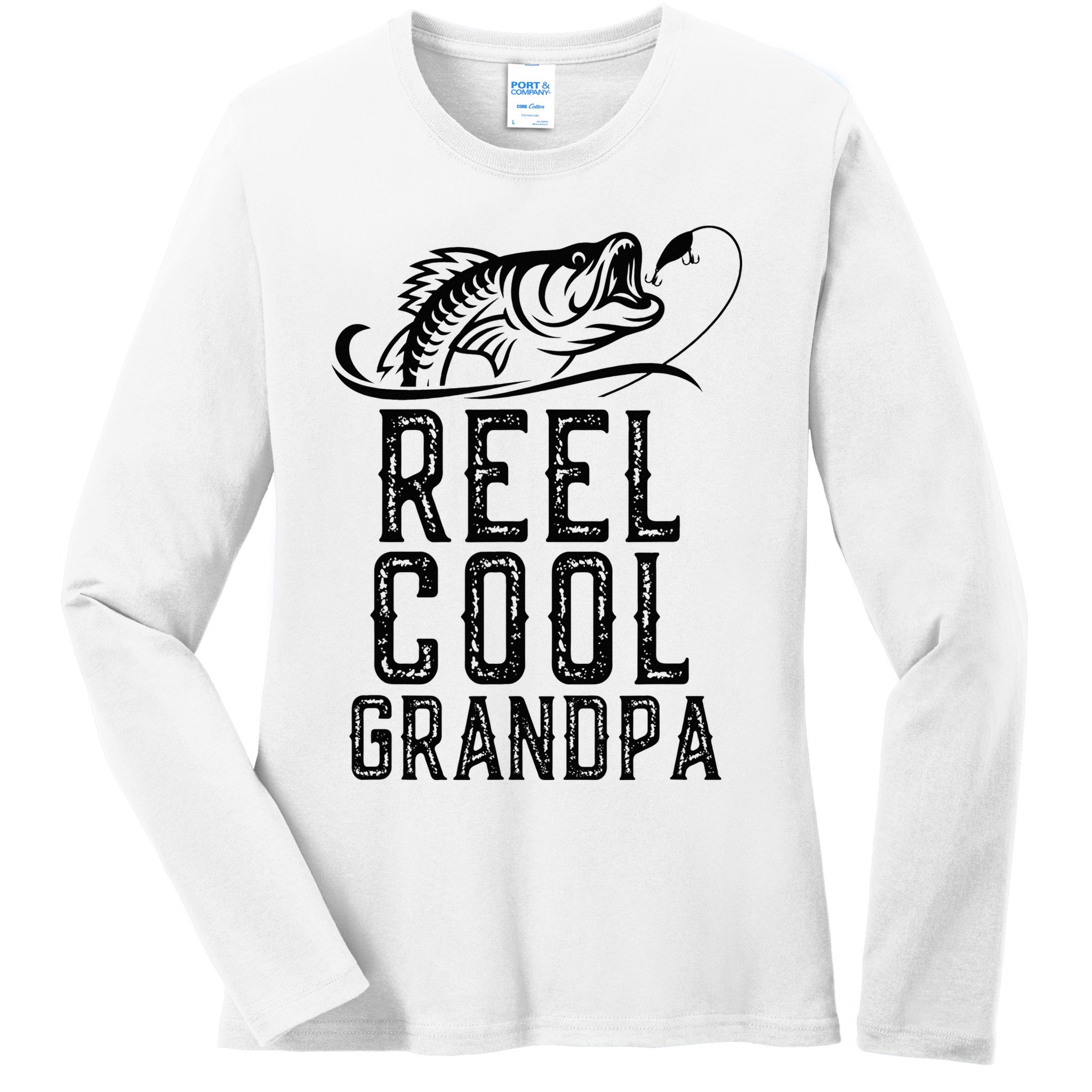 Reel Cool Grandpa Fishing Fisherman Funny Retro Ladies Long Sleeve Shirt