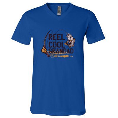 Reel Cool Grandpa Fishing Grandad Father's Day Gift V-Neck T-Shirt