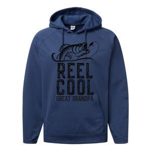 Reel Cool Great Grandpa Fishing Fisherman Funny Retro Performance Fleece Hoodie