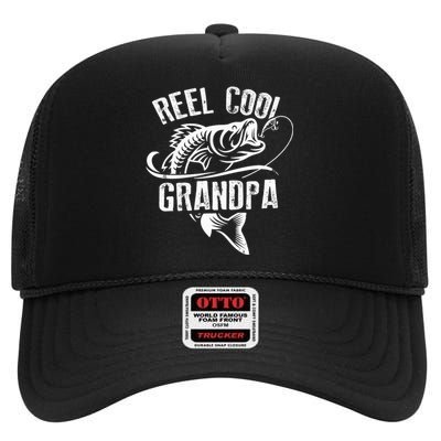 Reel Cool Grandpa Vintage Fishing Funny Grandpa Fisherman High Crown Mesh Back Trucker Hat