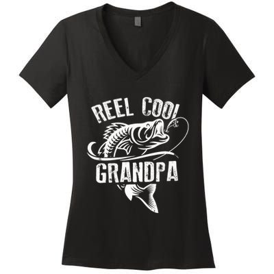 Reel Cool Grandpa Vintage Fishing Funny Grandpa Fisherman Women's V-Neck T-Shirt