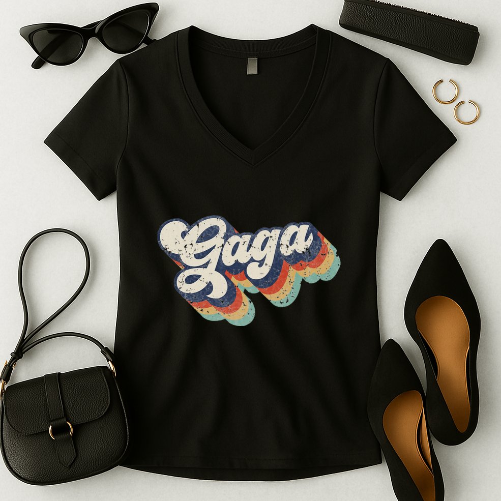 Retro Cute Gaga For Grandma Best Gaga Ever MotherS Day Women's V-Neck T-Shirt