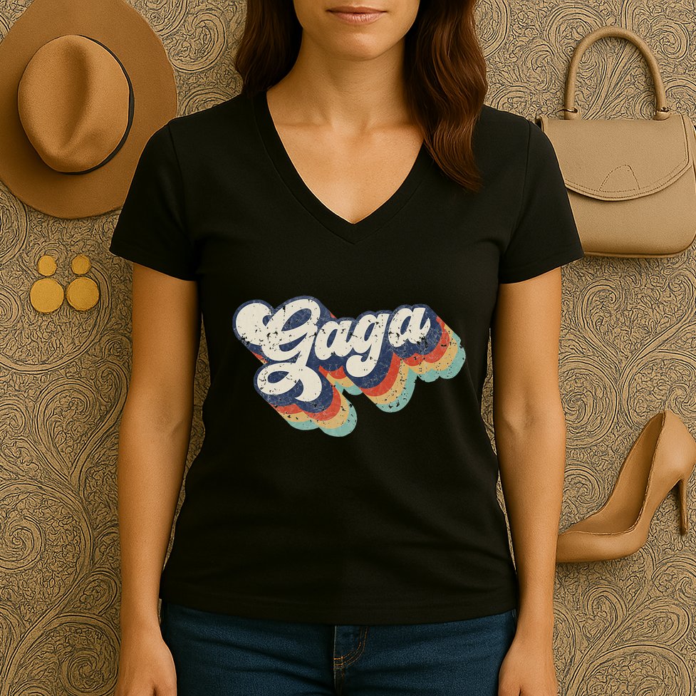 Retro Cute Gaga For Grandma Best Gaga Ever MotherS Day Women's V-Neck T-Shirt