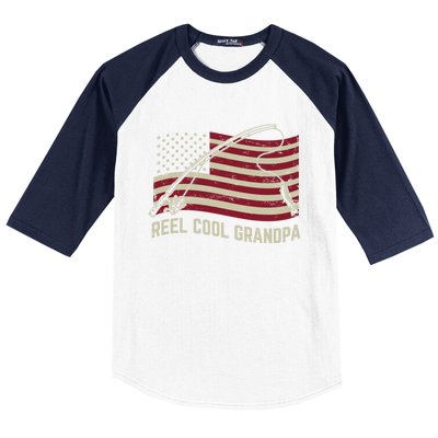 Reel Cool Grandpa American Flag Fishing Rod Cute Gift Baseball Sleeve Shirt