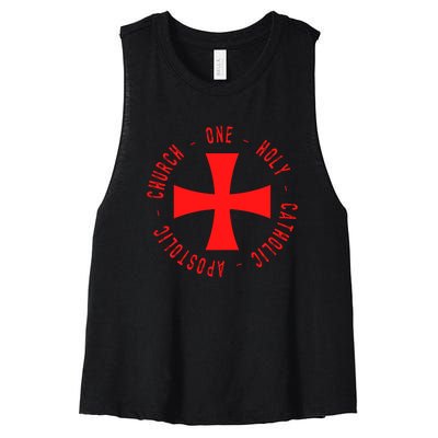 Roman Catholic Gift One Holy Apostolic Church Women's Racerback Cropped Tank