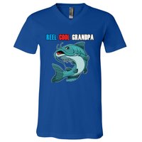 Reel Cool Grandpa Funny Gift Fathers Day Fishing Gift V-Neck T-Shirt