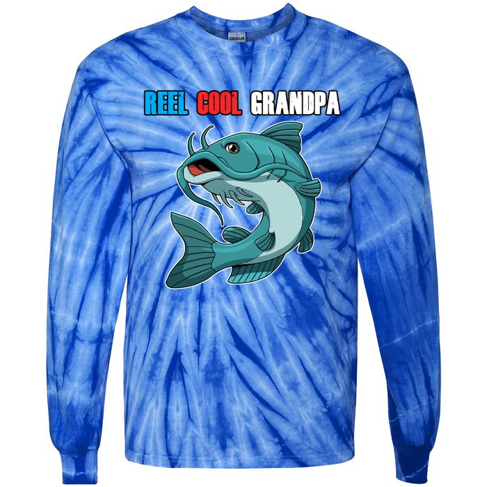 Reel Cool Grandpa Funny Gift Fathers Day Fishing Gift Tie-Dye Long Sleeve Shirt