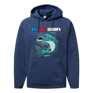 Reel Cool Grandpa Funny Gift Fathers Day Fishing Gift Performance Fleece Hoodie